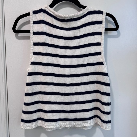 Abercrombie Fitch Striped Knit Button Front Vest Women Size L Navy White - Picture 5 of 9